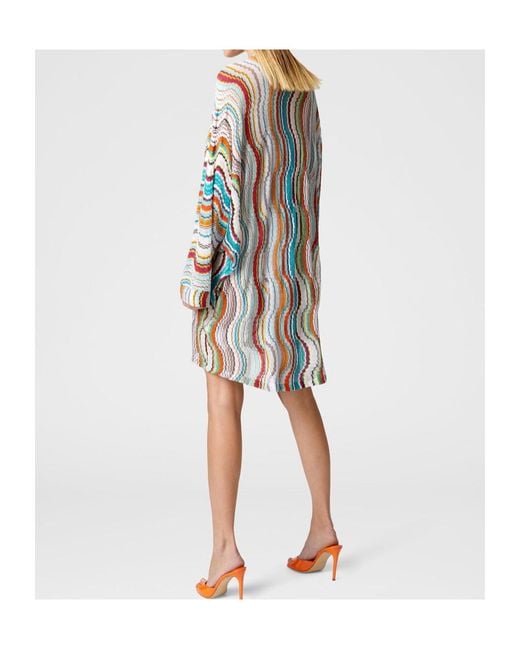 Missoni Blue Lamé Wave Motif Long-Sleeved Cover-Up Kaftan