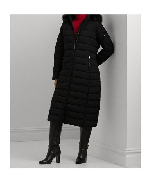 Ralph Lauren Black Real Leather Long Puffer Jacket