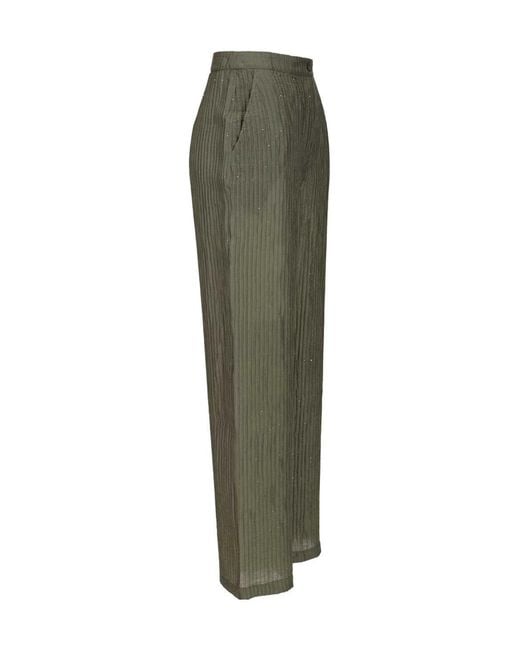 Emporio Armani Green Pleated Embellished Wide Leg Pants