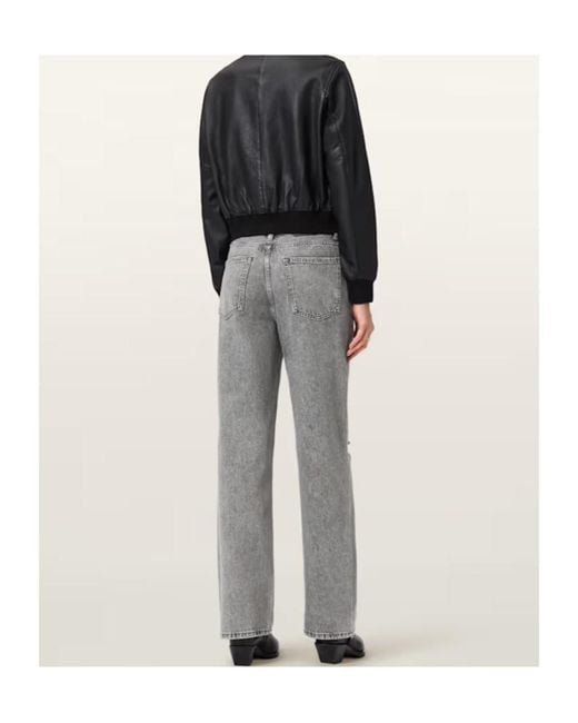 AllSaints Gray Brooklyn Distressed Straight-Leg Jeans