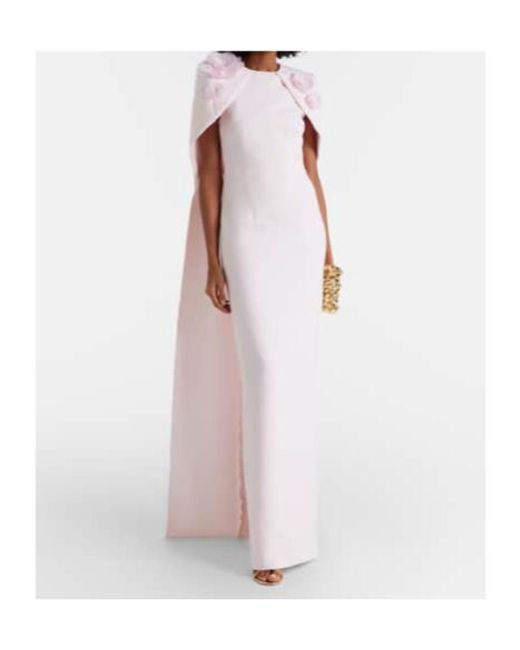 Safiyaa Pink Lennox Floral-Appliqué Caped Crepe Gown