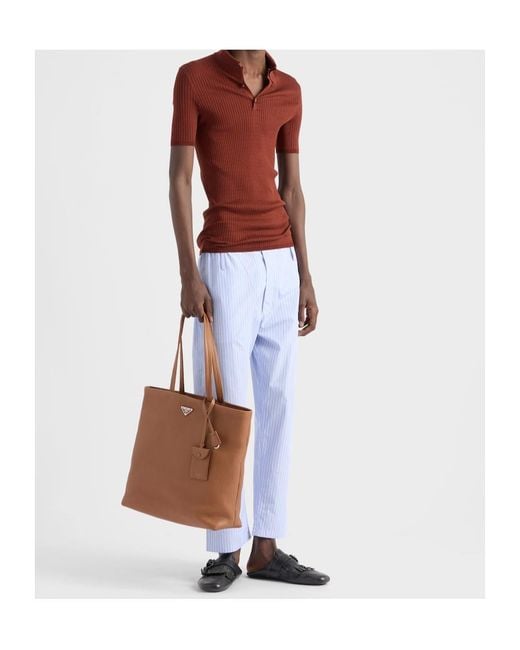 Prada Red Ribbed Knit Cotton Polo Shirt for men