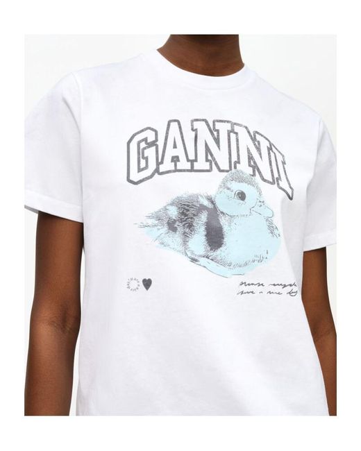 Ganni White Logo Printed Crewneck T-Shirt