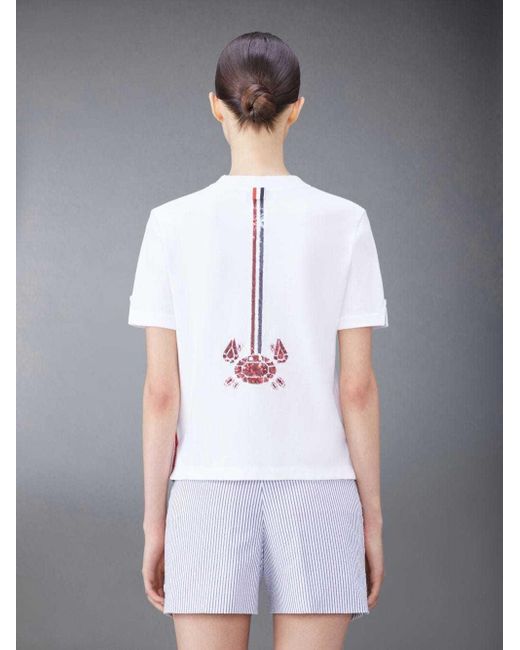 Thom Browne White Sequin-Embellished Cotton T-Shirt