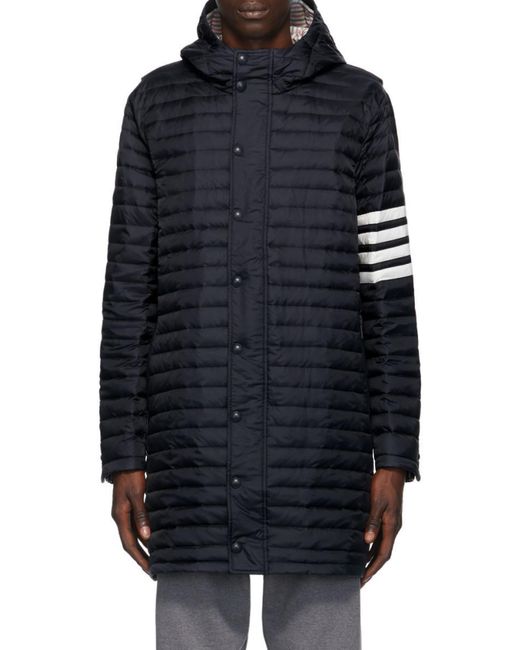 Thom Browne Blue 4-Bar Hooded Down Coat for men