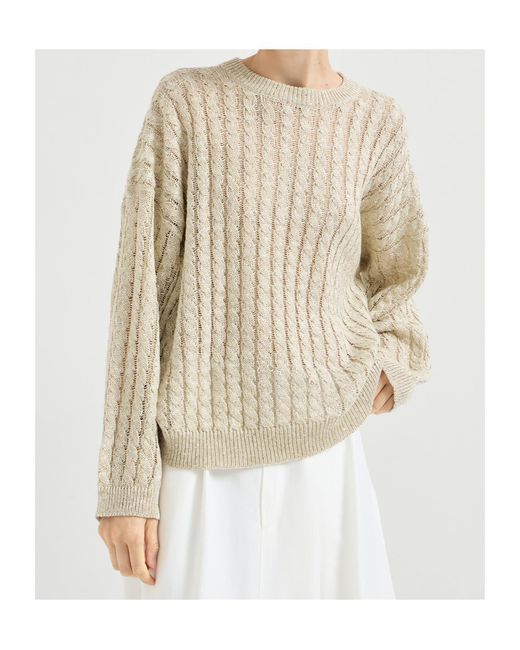 Brunello Cucinelli White Ribbed Hem Knitted Sweater