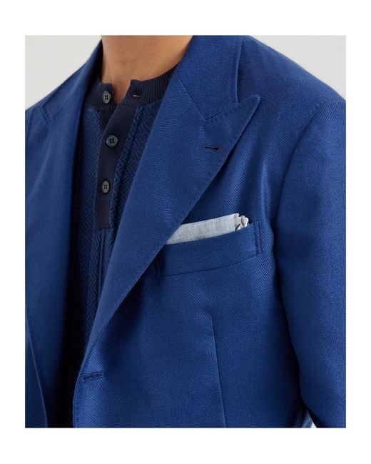 Brunello Cucinelli Blue Striped Border Pocket Square Scarf for men