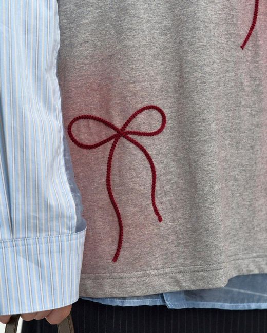 ANDERSSON BELL Gray Ribbon Embroidery Printed T-Shirt for men
