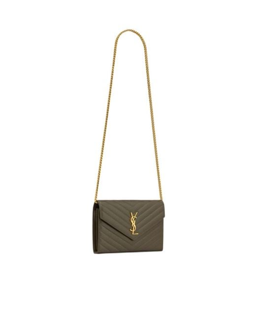 Saint Laurent White Cassandre Matelassé Chain Wallet