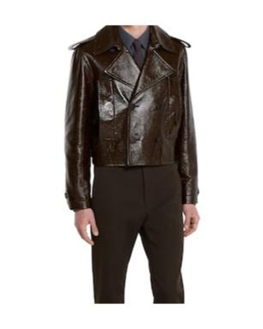 Gucci Brown Double-Breasted Leather Jacket for men