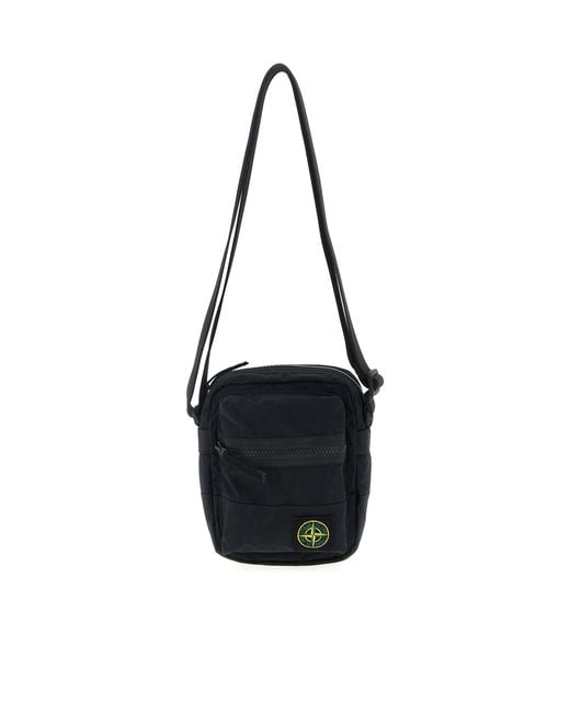 Stone Island Black Logo Badge Crossbody Bag for men