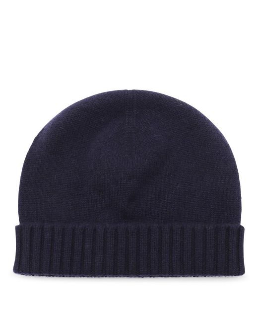 Malo Blue Fine-Knit Turn-Up Brim Beanie for men