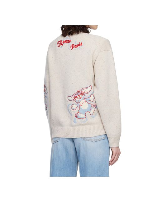 KENZO White Winter Holidays' Embroidered Jumper for men