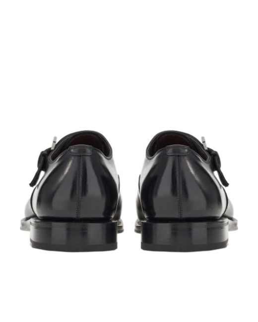 Ferragamo Black Leather Buckled Monkstrap Shoes for men
