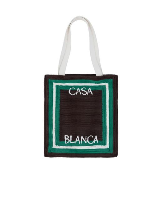 Casablanca Green Logo-Embroidered Crochet-Knit Top Handle Bag