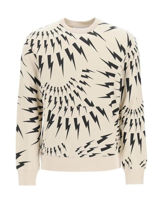 Neil Barrett Natural Thunderbolt-Print Cotton Sweatshirt for men