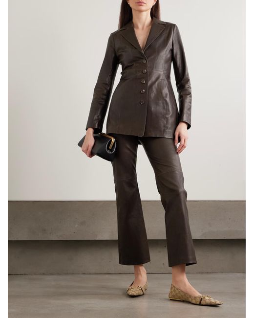 Nour Hammour Brown Patchwork Leather Casual Pants