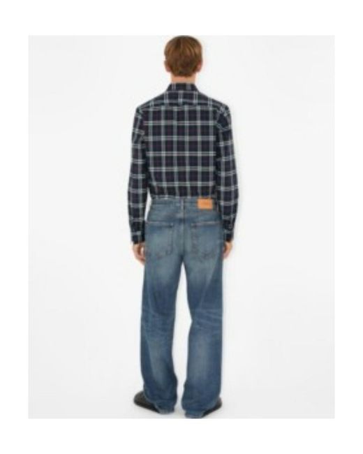 Burberry Blue Cotton Poplin Check Shirt for men