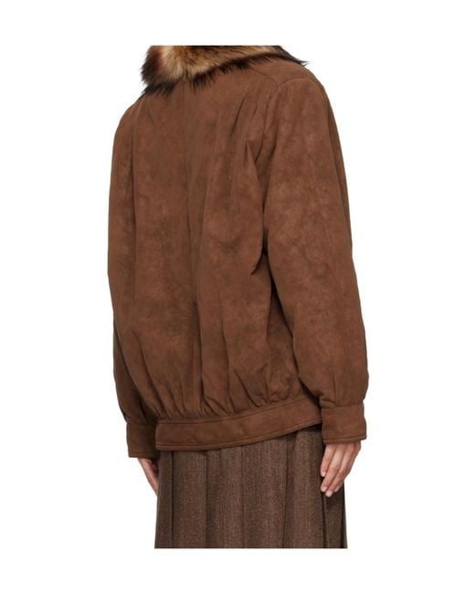 MM6 by Maison Margiela Brown Faux-Fur Collar Sports Jacket