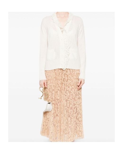 Ermanno Scervino White Lace-Trimmed Buttoned Cardigan