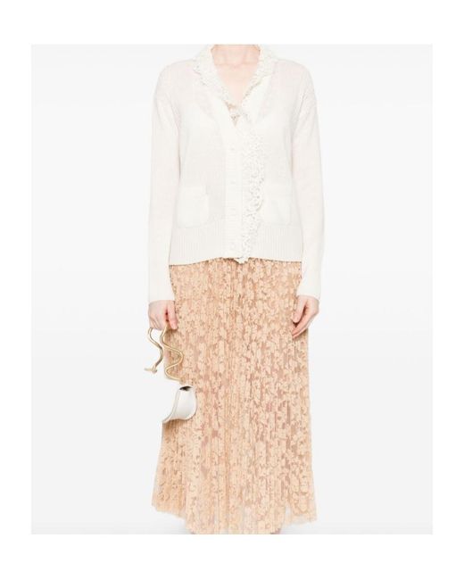 Ermanno Scervino White Lace-Trimmed Buttoned Cardigan
