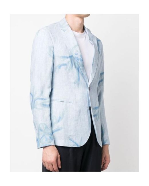 Emporio Armani Blue Graphic-Print Linen Blazer for men