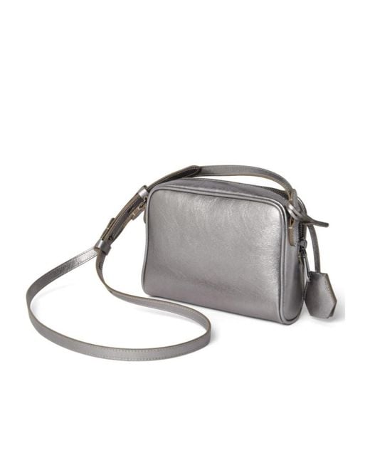 Brunello Cucinelli Gray Lamé Boston Crossbody Bag