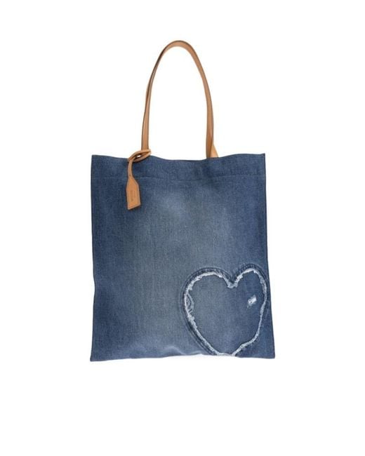 Moschino Blue Heart-Appliqué Tote Bag