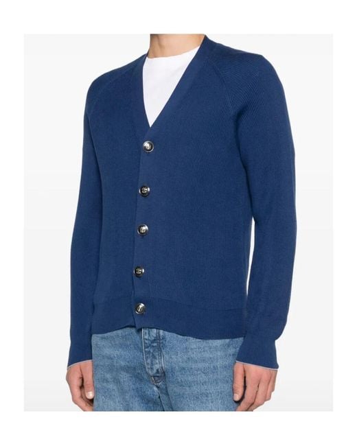 Brunello Cucinelli Blue English Rib Knit Cardigan for men
