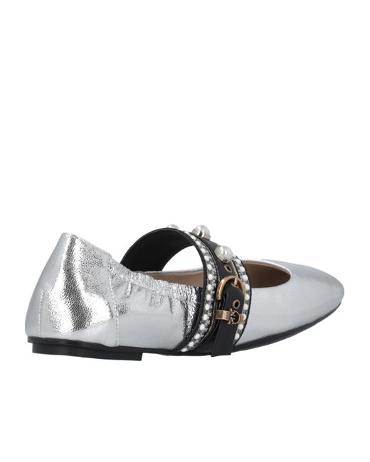 Pinko White Pearl-Embellished Buckle Ballet Flats