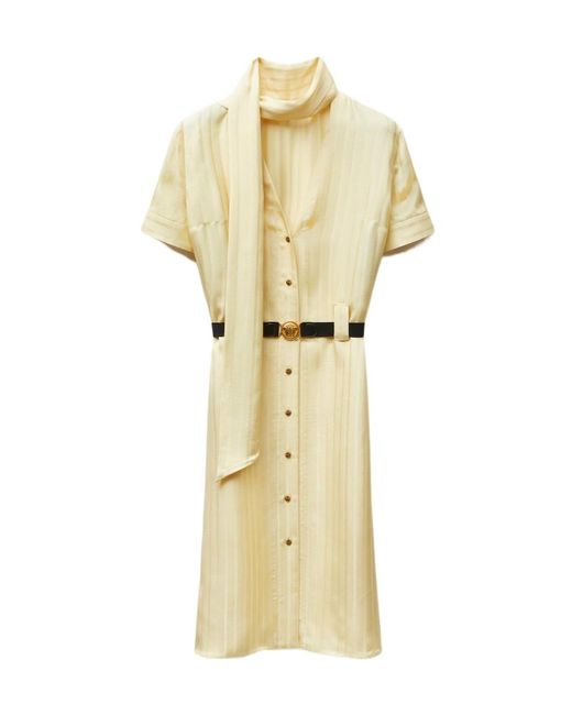 Versace Metallic Greca-Jacquard Midi Shirt Dress