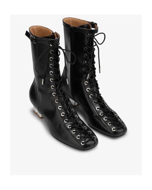 Ganni Black Lace-Up Ankle Boots