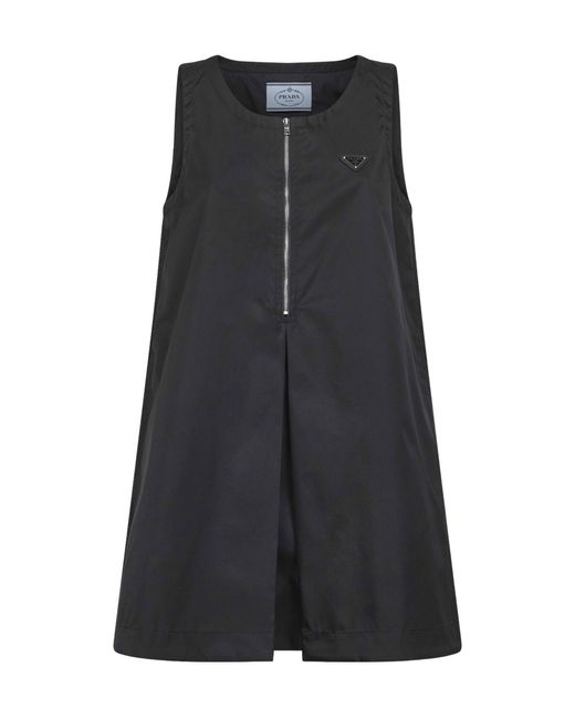 Prada Black Logo Plaque Sleeveless Mini Dress