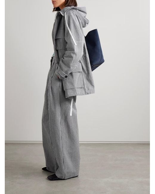 Proenza Schouler Gray Amber Pleated Plaid Wide-Leg Pants