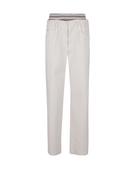 Brunello Cucinelli White Striped-Waistband Wide-Leg Jeans
