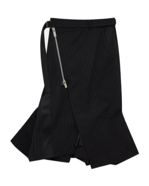 Sacai Black Striped Asymmetric Skirt