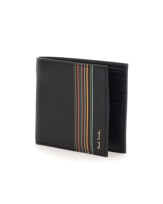 Paul Smith Black Striped Bi-Fold Wallet for men