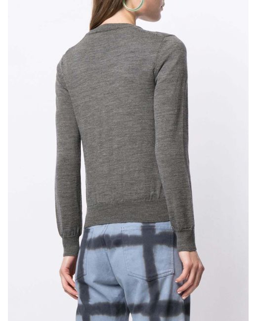 COMME DES GARÇONS PLAY Gray Intarsia Knit-Logo V-Neck Jumper