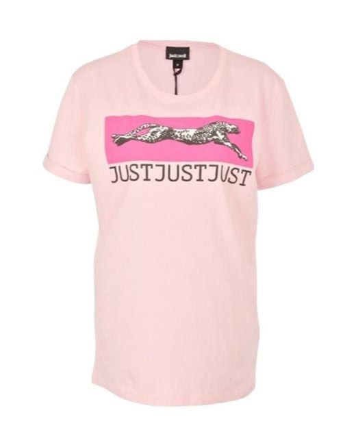 Just Cavalli Pink Logo Printed T-Shirt