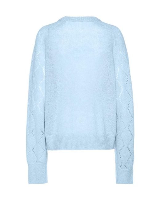 ROTATE BIRGER CHRISTENSEN Blue Pointelle-Knit Sweater