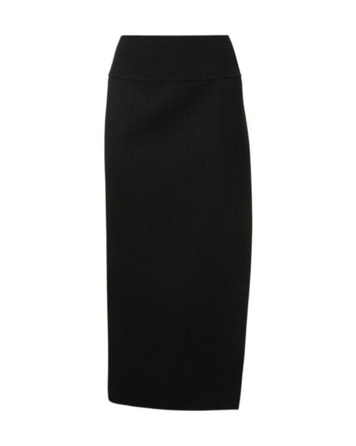 Auralee Black Wool Side-Slit Midi Skirt