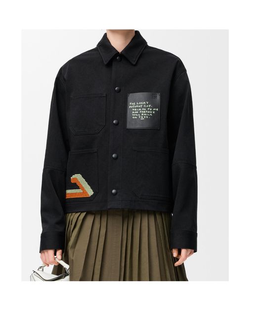 Loewe Black X Louis Wain Cotton-Satin Embroidered Jacket