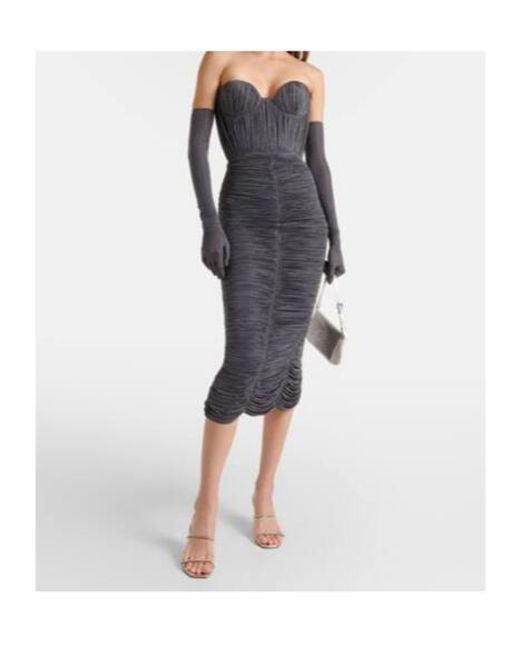 Alex Perry Gray Crystal-Embellished Ruched Jersey Midi Dress