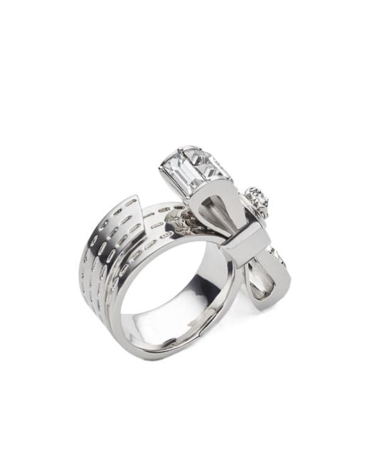 Versace White Medusa Embellished Ring
