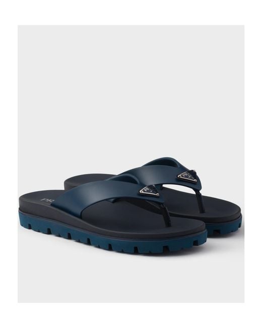 Prada Blue Rubber Thong Sandals for men