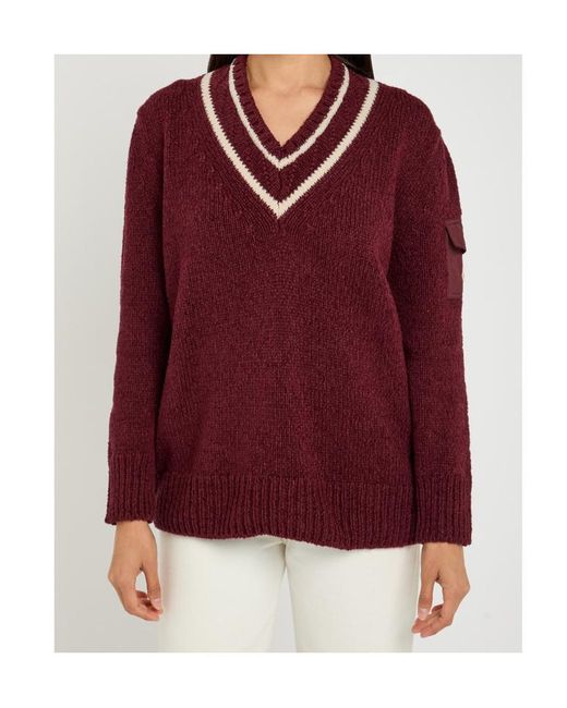 Moncler Red V-Neck Knitted Jumper