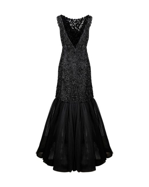 Alberta Ferretti Black Tulle Panelled Maxi Dress