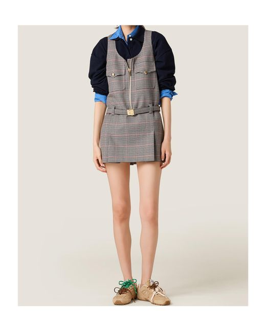 Miu Miu Gray Checked Dress