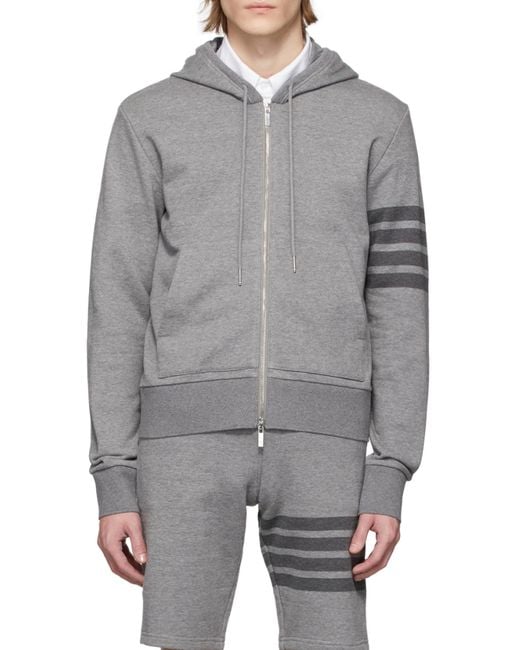 Thom Browne Gray Tonal-Bar Hooded Jacket for men