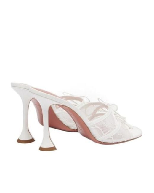 AMINA MUADDI Pink Bow-Detail Lace Mules